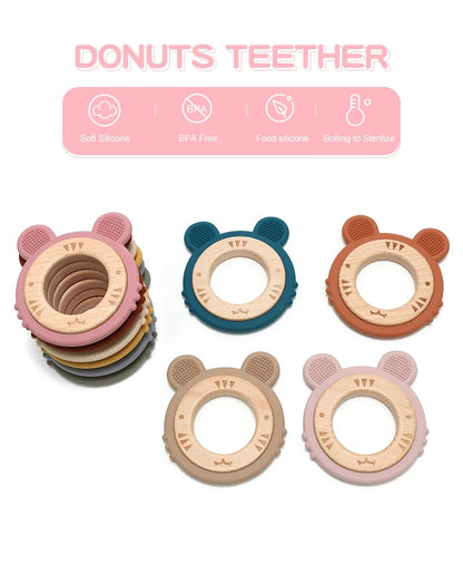 1pc Baby Teether Silicone Bracelet BPA Free Cute Cartoon Tiger Pendant Teething Toy Wood Ring Chewing Baby Accessories Toys