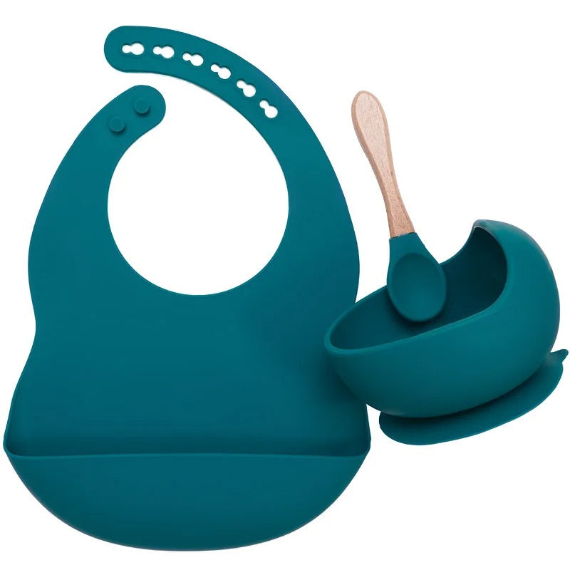 3PCS Baby Silicone Feeding Set Bibs Sucker Dinner Plate Antislip Bowl Spoon Cup Children's Tableware Baby Stuff