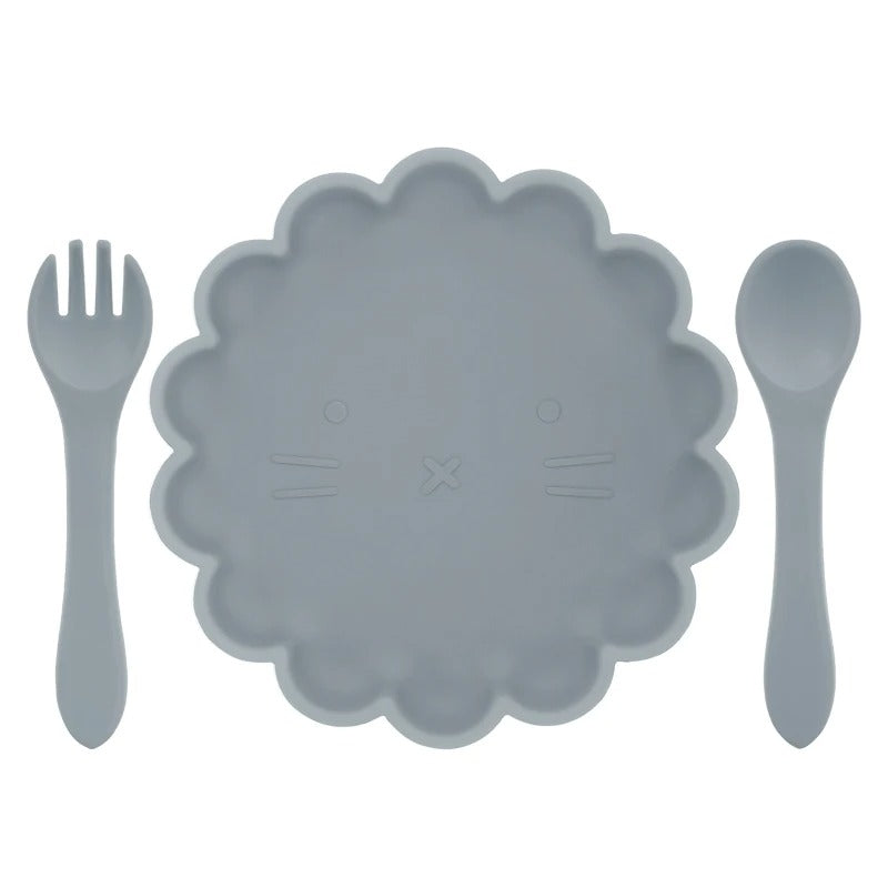 Hot Sale BPA Free Children's Tableware Oval Lace Cute Food Plates Waterproof Bowl Plates Solid Color Spoon Fork Set Baby Stuff