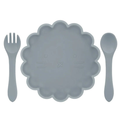 Hot Sale BPA Free Children's Tableware Oval Lace Cute Food Plates Waterproof Bowl Plates Solid Color Spoon Fork Set Baby Stuff