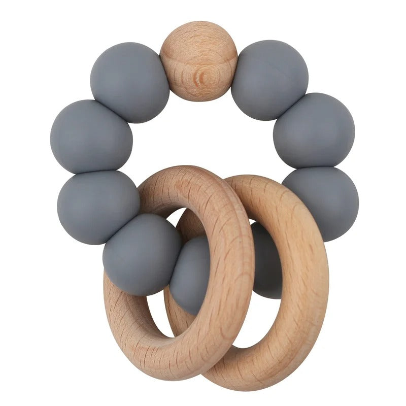 Baby Health Nursing Bracelets Teether Bab Toys Silicone Beads Wooden Ring Teething Wood Rattles Fidget Toys Newborn Accessories