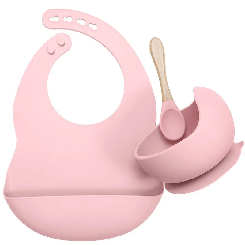 3PCS Baby Silicone Feeding Set Bibs Sucker Dinner Plate Antislip Bowl Spoon Cup Children's Tableware Baby Stuff