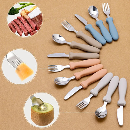 Newborn Stainless Steel Children's Tableware Spoon Fork Knife Set Dessert Spoon For Kids Baby Gadgets Feeding Cutlery Baby Stuff
