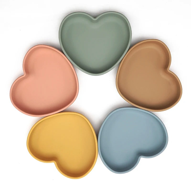 High Quality Silicone Feeding Solid Food Plates Dining Appliance Heart-Shaped Bowl With Suction Cup Children's Tableware