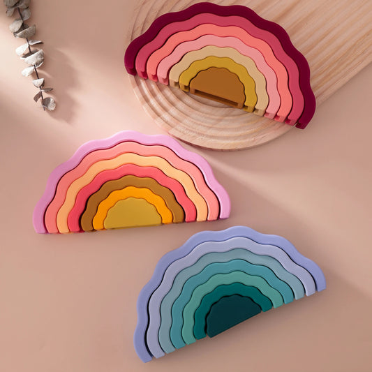 1Set Wavy Rainbow Stacking Toy BPA Free Silicone Teether Toy Baby Sensory Montessori Learning Toy For Kids 0-3 Years Baby Stuff