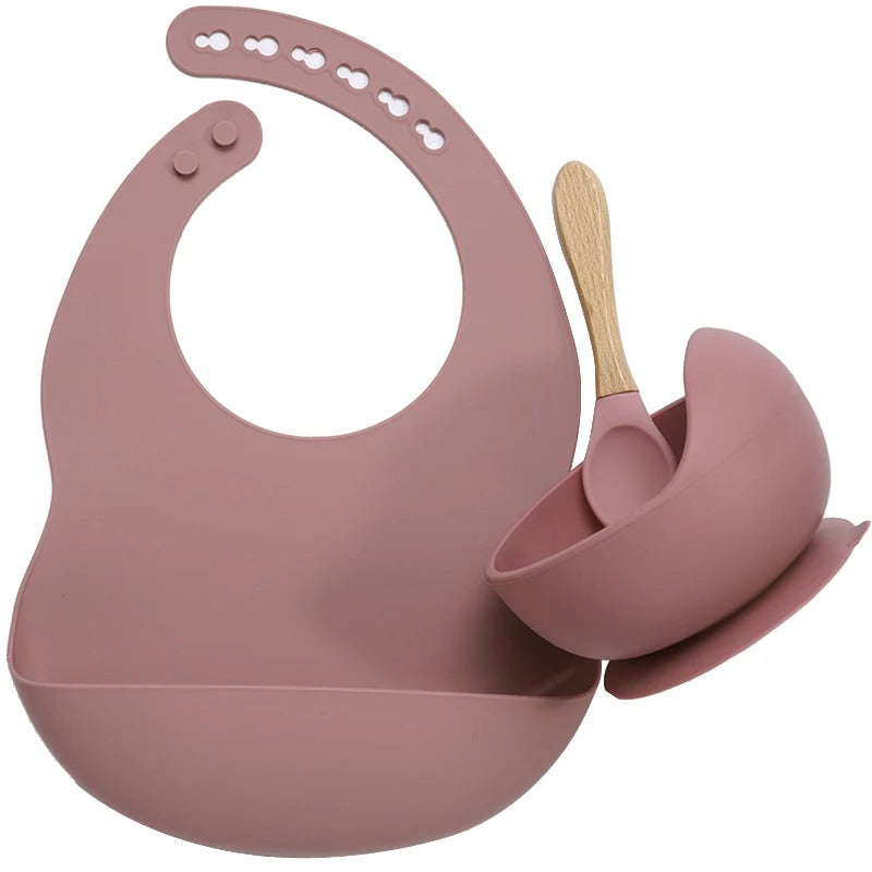 3PCS Baby Silicone Feeding Set Bibs Sucker Dinner Plate Antislip Bowl Spoon Cup Children's Tableware Baby Stuff