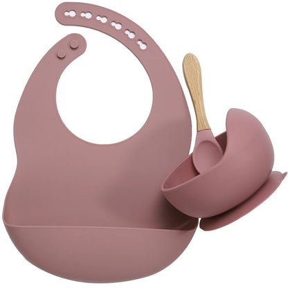 3PCS Baby Silicone Feeding Set Bibs Sucker Dinner Plate Antislip Bowl Spoon Cup Children's Tableware Baby Stuff