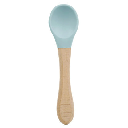 2PCS Silicone Spoon Fork For Baby Utensils Set Baby Feeding Spoon Cutlery Food Grade Material Wooden Handle Spoon Baby Items