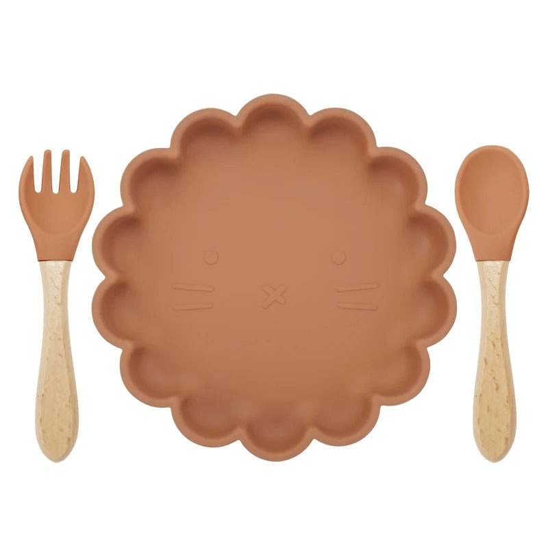 Hot Sale BPA Free Children's Tableware Oval Lace Cute Food Plates Waterproof Bowl Plates Solid Color Spoon Fork Set Baby Stuff