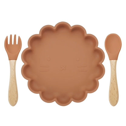 Hot Sale BPA Free Children's Tableware Oval Lace Cute Food Plates Waterproof Bowl Plates Solid Color Spoon Fork Set Baby Stuff