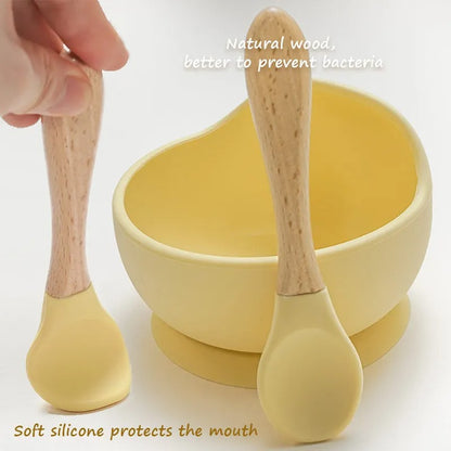 3PCS Baby Silicone Feeding Set Bibs Sucker Dinner Plate Antislip Bowl Spoon Cup Children's Tableware Baby Stuff