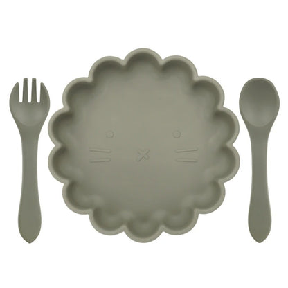 Hot Sale BPA Free Children's Tableware Oval Lace Cute Food Plates Waterproof Bowl Plates Solid Color Spoon Fork Set Baby Stuff