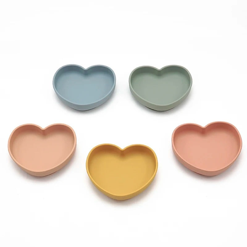 High Quality Silicone Feeding Solid Food Plates Dining Appliance Heart-Shaped Bowl With Suction Cup Children's Tableware