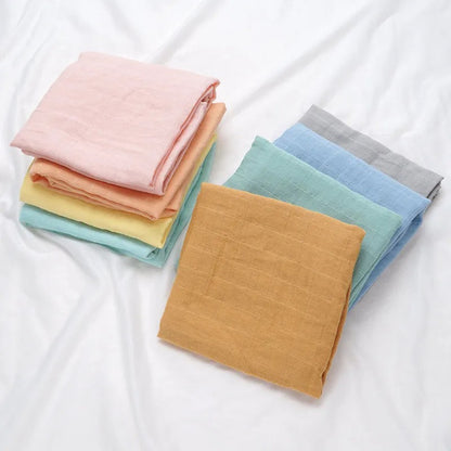 Muslin 70%Bamboo 30%Cotton Baby Blanket Baby Bed Soft Swaddle Newborn Pure Color Feeding Bibs Bandana Burp Cloth Towel Scarf