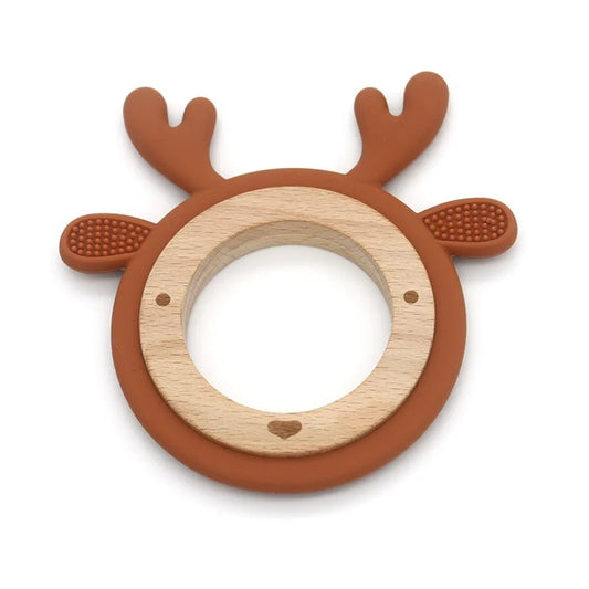 New Design Customized Cartoon Animals Baby Teether Toy 1PC Food Grade Wooden Ring Chewing Products Kids Molar Essentials
