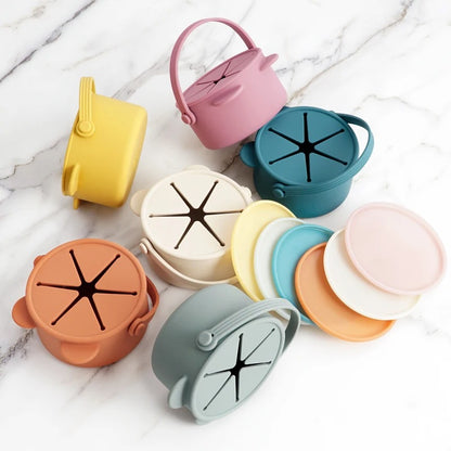 Cartoon Animal Infant Learning Feeding Cup Portable Solid Food Storage Box Snack Storage Container With Silicone Lid Baby Stuff