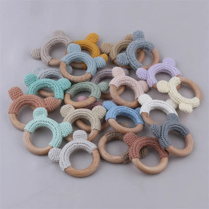 Food Grade Wooden Rings Wristband Infant Feeding Circles Bites Toys DIY Knitting Baby Teether Toys Newborn Fitness Frame Pendant