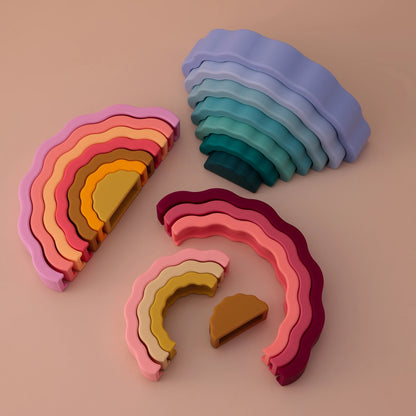 1Set Wavy Rainbow Stacking Toy BPA Free Silicone Teether Toy Baby Sensory Montessori Learning Toy For Kids 0-3 Years Baby Stuff
