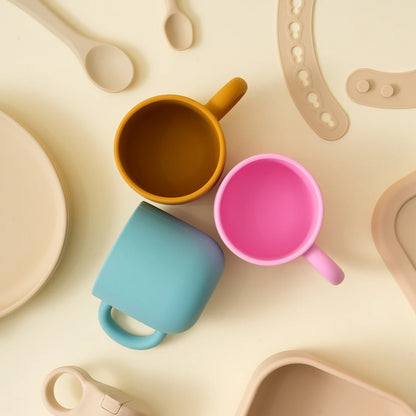 1PCS Silicone Baby Feeding Cup BPA Free Single Handle Portable Baby Tableware For Pure Color Baby Water Bottle Baby Shower Gift