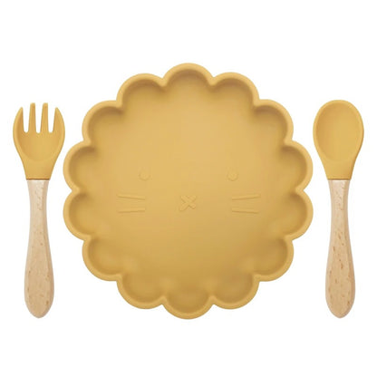 Hot Sale BPA Free Children's Tableware Oval Lace Cute Food Plates Waterproof Bowl Plates Solid Color Spoon Fork Set Baby Stuff