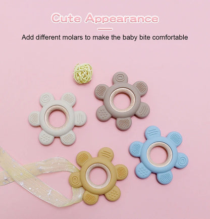 Color Kids 1PC Silicone Teether Toy newborn Rudder Shape Wooden Teether Ring Baby Toys BPA Free Molar Stick Baby Accessories