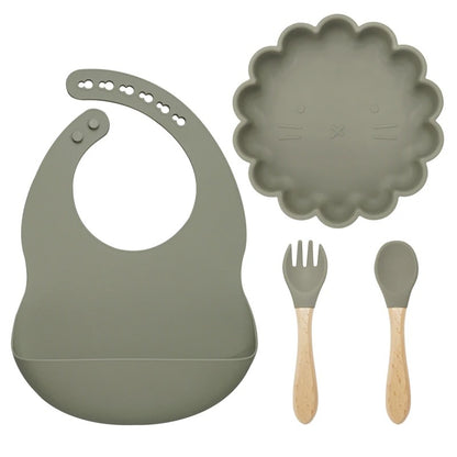 Hot Sale BPA Free Children's Tableware Oval Lace Cute Food Plates Waterproof Bowl Plates Solid Color Spoon Fork Set Baby Stuff