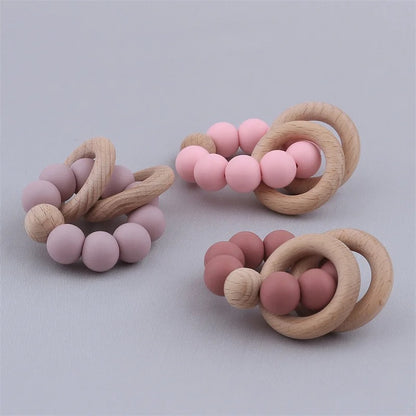 Baby Health Nursing Bracelets Teether Bab Toys Silicone Beads Wooden Ring Teething Wood Rattles Fidget Toys Newborn Accessories