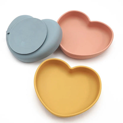 High Quality Silicone Feeding Solid Food Plates Dining Appliance Heart-Shaped Bowl With Suction Cup Children's Tableware
