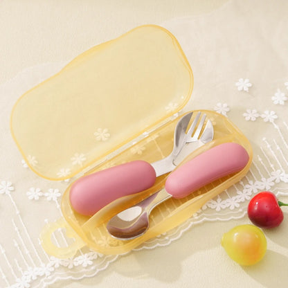 2PCS Baby Silicone Stainless Steel Fork Spoon Feeding Set Portable Kids Training Weaning Tableware Toddler Utensils Baby Stuff