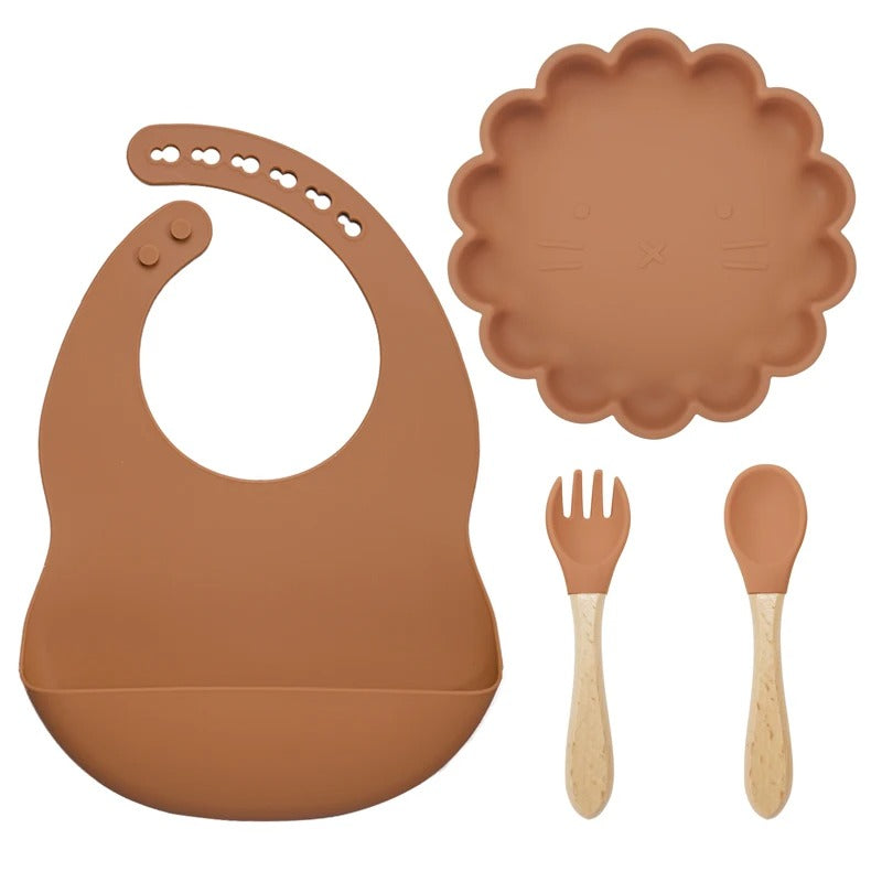 Hot Sale BPA Free Children's Tableware Oval Lace Cute Food Plates Waterproof Bowl Plates Solid Color Spoon Fork Set Baby Stuff