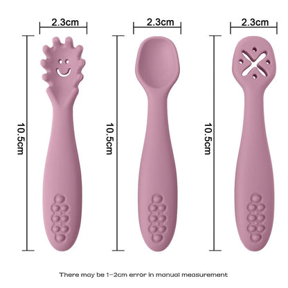 3PCS Kawaii Baby Learning Spoons Utensils Set Toddler Feeding Tableware Baby Silicone Teether Toys  Training Cutlery Baby Stuff