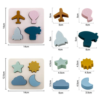1 Set of Cartoon 3D Wooden Silicone Puzzle Baby Montessori Toys Toddlers Educational Traffic Jigsaw Puzzle Set  Children Toys