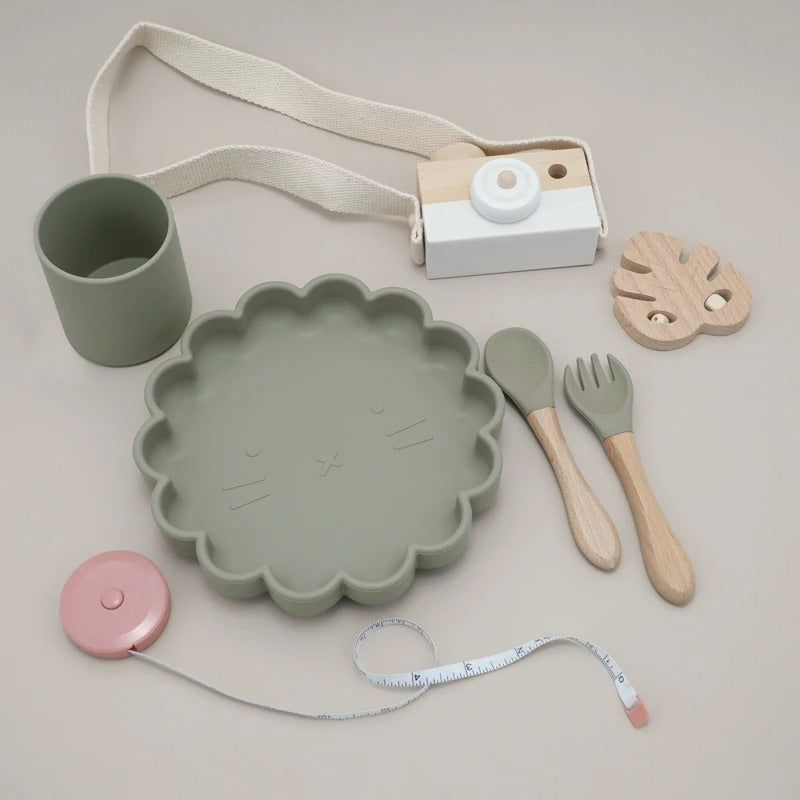 Hot Sale BPA Free Children's Tableware Oval Lace Cute Food Plates Waterproof Bowl Plates Solid Color Spoon Fork Set Baby Stuff