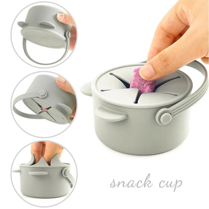 Cartoon Animal Infant Learning Feeding Cup Portable Solid Food Storage Box Snack Storage Container With Silicone Lid Baby Stuff