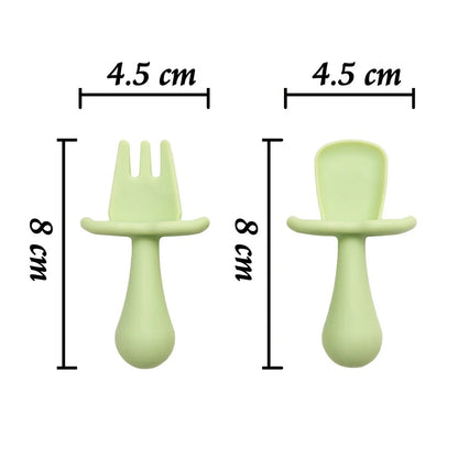 2pc Baby Silicone Spoon Fork Feeding Set Kid Training Dishes Plate Children's Tableware Toddlers Weaning Baby Accessories