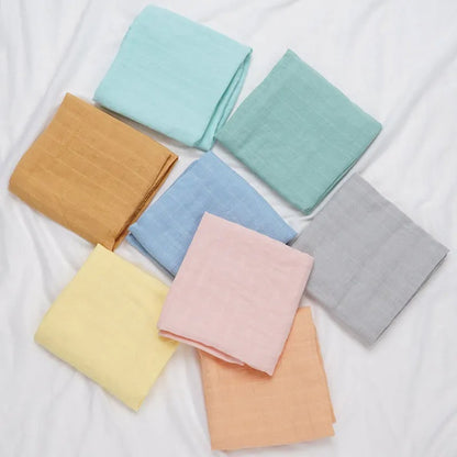 Muslin 70%Bamboo 30%Cotton Baby Blanket Baby Bed Soft Swaddle Newborn Pure Color Feeding Bibs Bandana Burp Cloth Towel Scarf