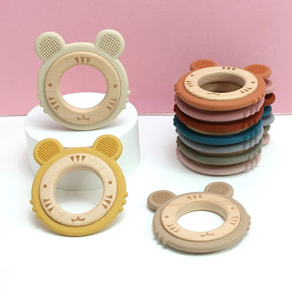 1pc Baby Teether Silicone Bracelet BPA Free Cute Cartoon Tiger Pendant Teething Toy Wood Ring Chewing Baby Accessories Toys