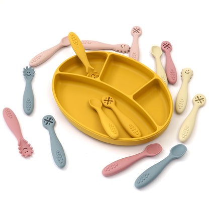 3PCS Kawaii Baby Learning Spoons Utensils Set Toddler Feeding Tableware Baby Silicone Teether Toys  Training Cutlery Baby Stuff