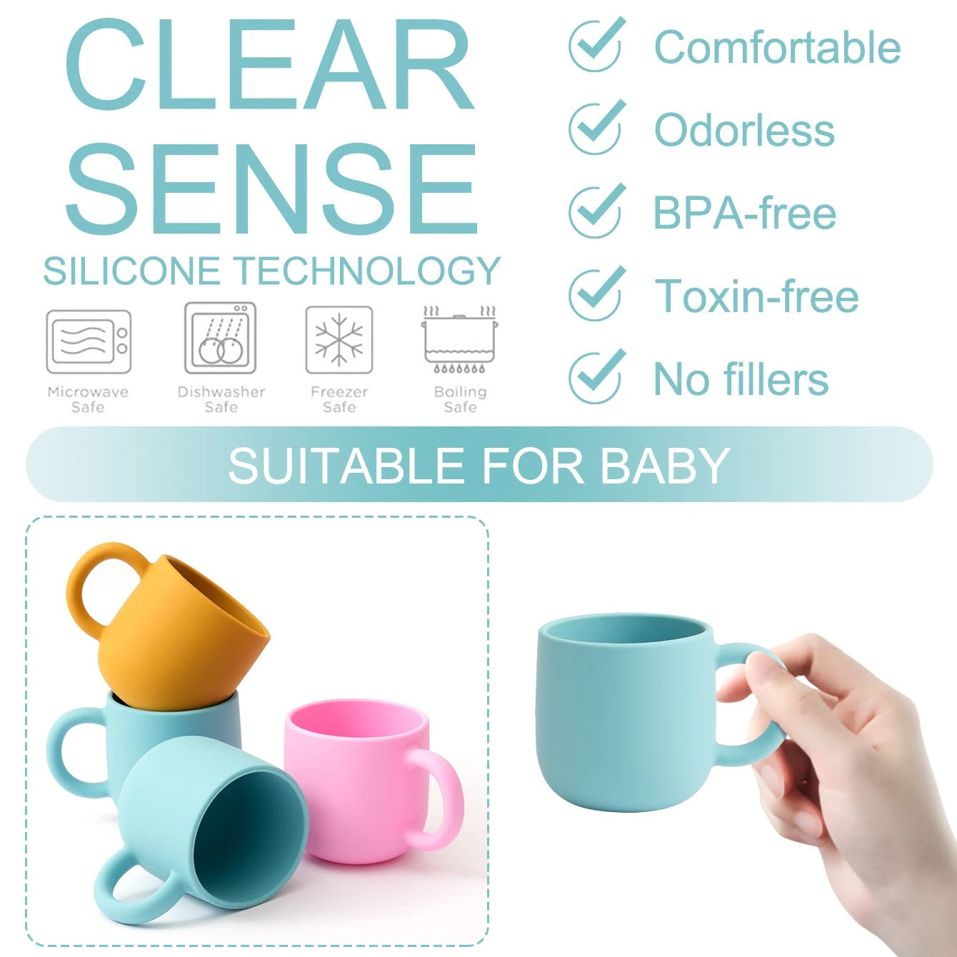 1PCS Silicone Baby Feeding Cup BPA Free Single Handle Portable Baby Tableware For Pure Color Baby Water Bottle Baby Shower Gift