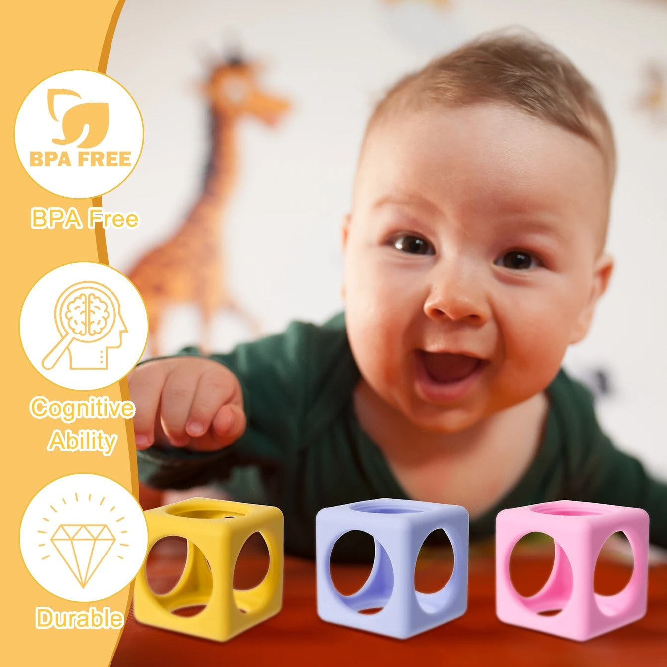1Pcs Baby Silicone Teether Toys BPA Free Silicone Square Nursing Teething Chewing Toy Kids Teether Toys Baby Molar Accessories