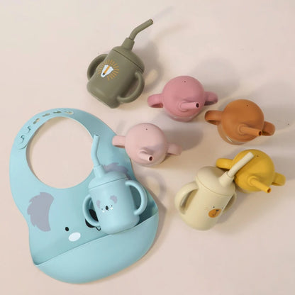 Portable Baby Feeding Bottle Cup Silicone Sippy Cups Children Leakproof Drinking Cups Cartoon Pattern Infant Straw Drinkware
