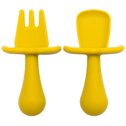 2pc Baby Silicone Spoon Fork Feeding Set Kid Training Dishes Plate Children's Tableware Toddlers Weaning Baby Accessories
