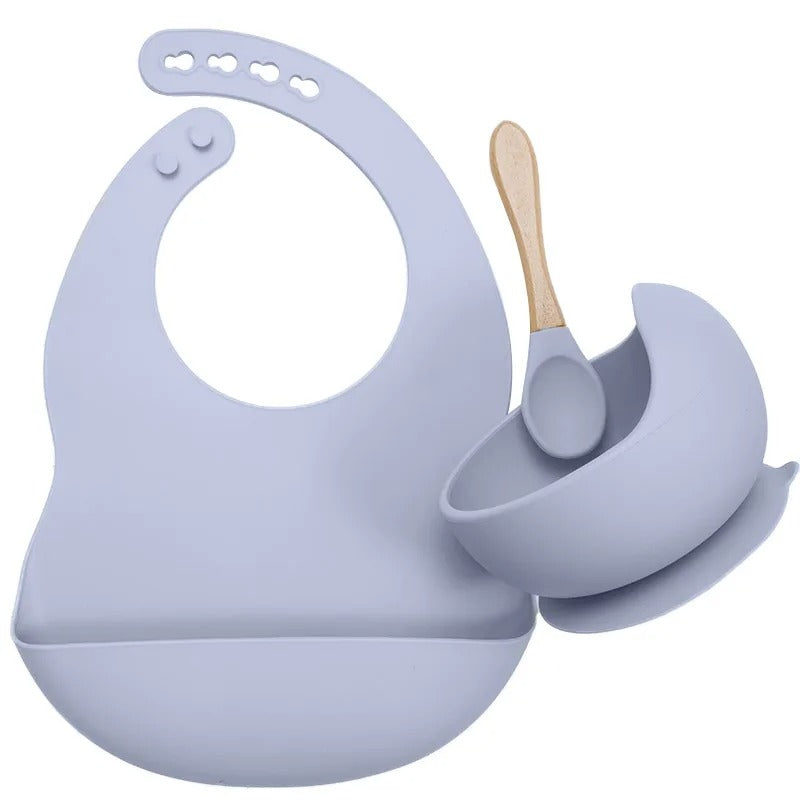 3PCS Baby Silicone Feeding Set Bibs Sucker Dinner Plate Antislip Bowl Spoon Cup Children's Tableware Baby Stuff