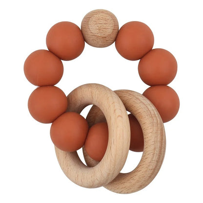 Baby Health Nursing Bracelets Teether Bab Toys Silicone Beads Wooden Ring Teething Wood Rattles Fidget Toys Newborn Accessories