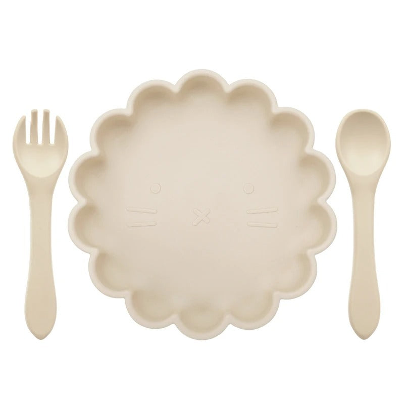 Hot Sale BPA Free Children's Tableware Oval Lace Cute Food Plates Waterproof Bowl Plates Solid Color Spoon Fork Set Baby Stuff