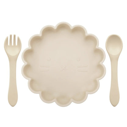 Hot Sale BPA Free Children's Tableware Oval Lace Cute Food Plates Waterproof Bowl Plates Solid Color Spoon Fork Set Baby Stuff