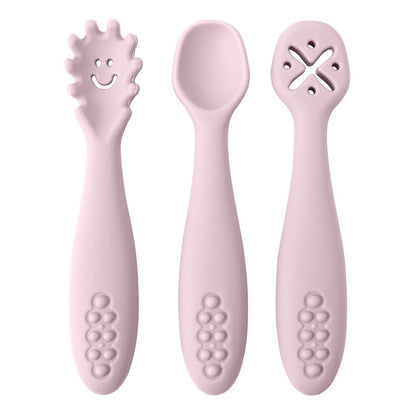 3PCS Kawaii Baby Learning Spoons Utensils Set Toddler Feeding Tableware Baby Silicone Teether Toys  Training Cutlery Baby Stuff