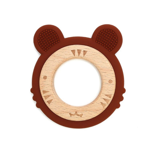 1pc Baby Teether Silicone Bracelet BPA Free Cute Cartoon Tiger Pendant Teething Toy Wood Ring Chewing Baby Accessories Toys
