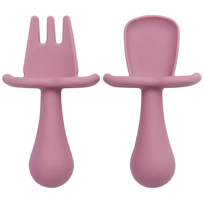 2pc Baby Silicone Spoon Fork Feeding Set Kid Training Dishes Plate Children's Tableware Toddlers Weaning Baby Accessories