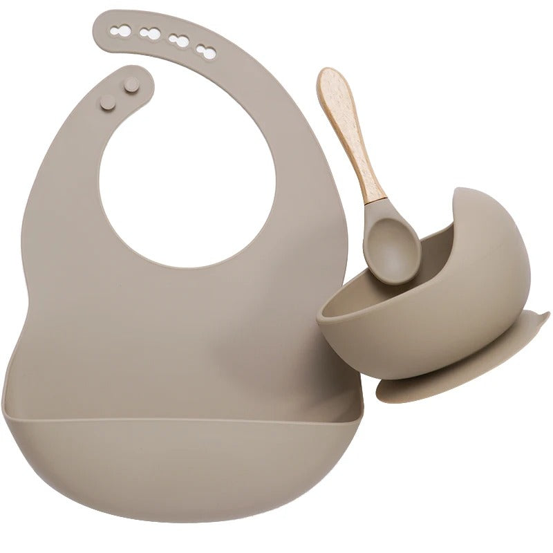3PCS Baby Silicone Feeding Set Bibs Sucker Dinner Plate Antislip Bowl Spoon Cup Children's Tableware Baby Stuff